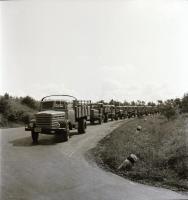 1955 Csepel teherautók hosszú bejáratása, 5 db szabadon felhasználható vintage negatív, 6x6 cm