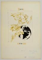 Kass János (1927-2010): Illusztráció (Világgazdaság) a Minerva nagy képes enciklopédiához 1972-1975. Vegyes technika, papír, jelzés nélkül, 26×20 cm