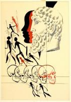 Kass János (1927-2010): Illusztráció (Hosszú út) a Minerva nagy képes enciklopédiához. Vegyes technika, papír, jelzés nélkül, 26×20 cm