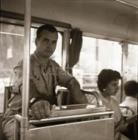 cca 1968 Budapest, kalauz egy csuklós autóbuszon, 3 db szabadon felhasználható vintage negatív, 6x6 ...