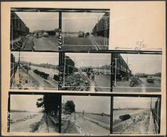 1963 Budapest, a Duna alsó rakpartjának szélesítése, 8 db feliratozott, vintage fotó, 6x6 cm, karton 10x24 cm