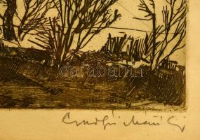 Csurgói Máté Lajos (1931-2001): Téli borozgatás. Rézkarc, papír, jelzett, üvegezett keretben, 26×36 ...