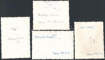 1941 Jegenye, Leghia; Vasútállomás, körmenet, szántás bivallyal, 4 db fotó, hátoldalukon feliratozva...