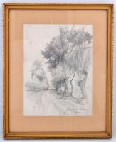 Félegyházi Gyula (1879-1966): Mezőtúr. Ceruza, papír. Jelzett, Üvegezett keretben 23x30 cm
