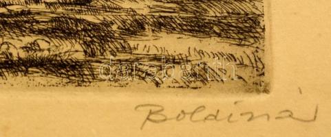 Boldizsár István (1897-1984): Gémeskút. Rézkarc, papír, jelzett, 20×40 cm
