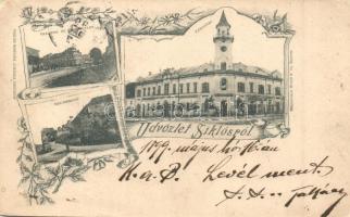1899 Siklós, városháza, Takarék és hitel egylet, vár. Divald K. és fia, Feller Mariska kiadása, floral (EK)