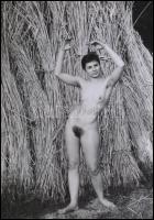 cca 1972 Nádas tónak száraz partján, 3 db szolidan erotikus fénykép, korabeli vintage negatívokról k...