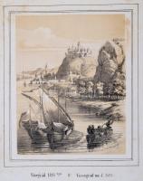 1847 Visegrád litografált képe 1595-ben. Joseph Vincenz Haufler Album von VIsegrad c. művéből. Lapméret: 26x45 cm