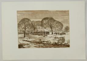 Csurgói Máté Lajos (1931-2001): Téli pince. Rézkarc, papír, jelzett, 27×36 cm