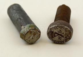 1835 2 db egyedi készítésű pecsétnyomó; M. U. monogrammal és 1835 PROB NNIZ FR:DAM BACH. felirattal, csavarból átalakítva