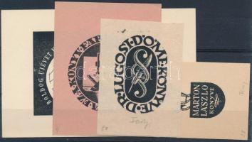 Fery Antal (1908-1944) 4db ex libris. Fametszet, linó, klisé, papír. Jelzettek különböző méretben
