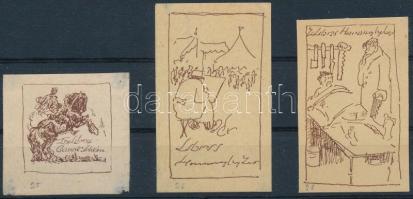 Haranghy Jenő (1894-1951): Ex libris tétel 3 db ex libris. Fametszet, linó, klisé, papír. Jelzettek különböző méretben