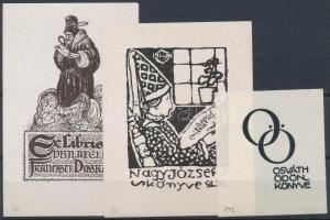 Haranghy Jenő (1894-1951): Ex libris tétel 3 db ex libris. Fametszet, linó, klisé, papír. Jelzettek különböző méretben