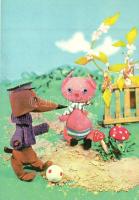 4 db MODERN motívumos képeslap, Mazsola és Tádé magyar televíziós bábfilmsorozat, esti mese / 4 MODE...