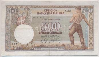 Szerbia / Német megszállás 1942. 500D + Szerb-Horvát-Szlovén Királyság 1919. 1/2D "2K" fel...