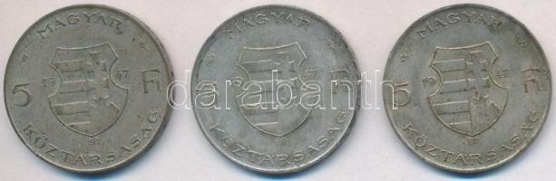 1947. 5Ft Ag "Kossuth" (3x) T:2,2-,3 patina
