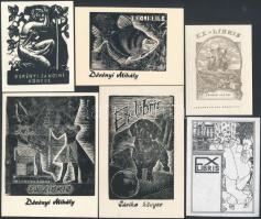 6 db ex libris, klisé, papír, jelzés nélkül, 8,6x6,5 és 12x10 cm között