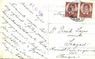 1938 Topolya, Backa Topola; utcakép templommal / street view with church, Foto Azra photo