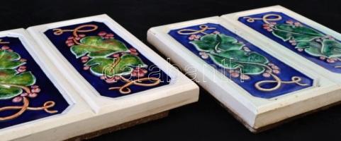 Zsolnay kályhacsempe 2 db, pirogránit, egyik jelzett, jó állapotban, 23×23 cm, m:5 cm (2×)