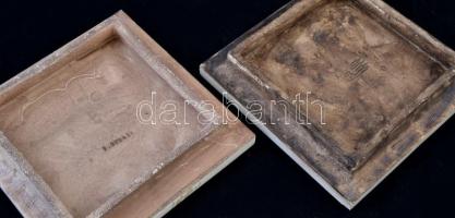 Zsolnay kályhacsempe 2 db, pirogránit, egyik jelzett, jó állapotban, 23×23 cm, m:5 cm (2×)