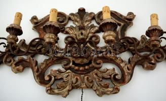 Neobarokk hatágú falikar, faragott festett fa, kisebb hibákkal, 45×88 cm