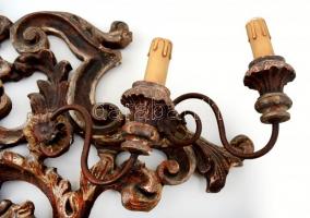 Neobarokk hatágú falikar, faragott festett fa, kisebb hibákkal, 45×88 cm