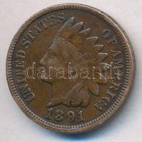 Amerikai Egyesült Államok 1891. 1c Br Indián T:2 ph. USA 1891. 1 Cent Br Indian C:XF edge error Krause KM#90.a