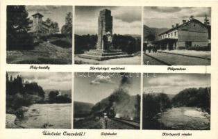 Csucsa, Ciucea; Ady kastély, pályaudvar, Királyhágói emlékmű, Körös part, Márton Jenő felvétele / castle, railway station, monument, riverside