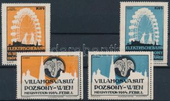 1914 Villamosvasút Pozsony - Wien 4 db reklámbélyeg (R)