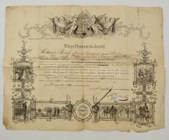 1889 Bp., A Magyar Királyi Első Honvéd Huszárezred által kiállított végelbocsátó levél, sérüléssel