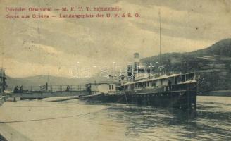 Orsova, M. F. T. T. hajókikötője, W. L. 1524. / Hungarian harbor, steamship, mariners (EK)