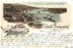 1898 Budapest I. Várkert és rakpart, Louis Glaser floral, litho (EK)