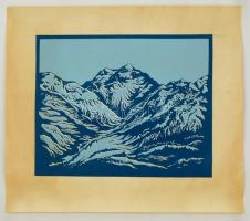Ábrahám Rafael (1929-2014): Hegycsúcsok. Színes linó, papír, jelzett, 25×30 cm