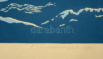 Ábrahám Rafael (1929-2014): Hegycsúcsok. Színes linó, papír, jelzett, 25×30 cm