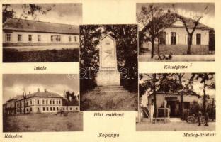 Nagyláng, Soponya; Iskola, Hősi emlékmű, Kápolna, Községháza, Matlag üzletház (EK)