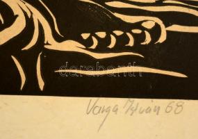 Varga István (1917-?): Déli pihenő. Linó, papír-karton, jelzett, 32×24 cm