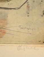 Ősz Dénes(1915-1980): Tabán. Színezett rézkarc, karton, jelzett, 29×39 cm