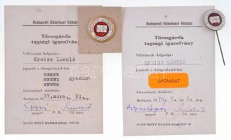 1974-1977. Budapesti Bútoripari Vállalat Gyémánt Törzsgárda zománcozott kitűző és zománcozott jelvény, két igazolvánnyal T:1-