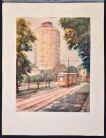 Sostarics Lajos (1896-1968): Hotel Budapest, akvarell, papír, jelzés nélkül, kartonra ragasztva, 23,...