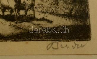 Bencze László (1907-1992) : Szekeres táj. Rézkarc, papír, jelzett, üvegezett keretben, 18×14 cm