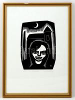 Mözsi Szabó István (1927- ): Kácza Éva Balladája. Linómetszet, papír, jelzett, üvegezett fa keretben, 28×20 cm