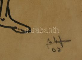 Olvashatatlan jelzéssel: Teregetés. Tus, papír, üvegezett keretben, 42×26 cm