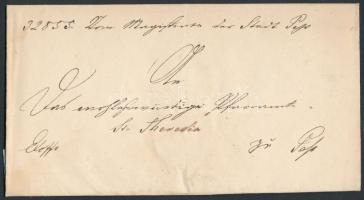 1857 Pest, Pest szabad királyi város által küldött ex offo levél, szárazpecséttel