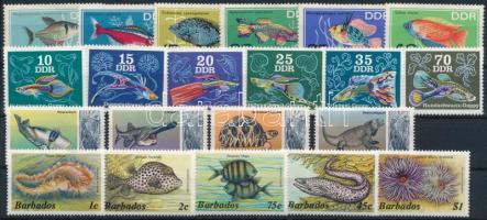 1966-1985 Fishes and water animals 3 sets + 5 stamps, 1966-1985 Halak és vízi állatok motívum 3 klf sor + 5 db önálló érték