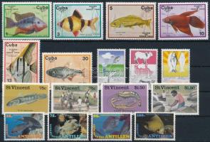 1976-1987 Fishes 6 sets + 2 mini sheet, 1976-1987 Halak motívum 6 klf sor + 2 db kisív 2 db stecklapon