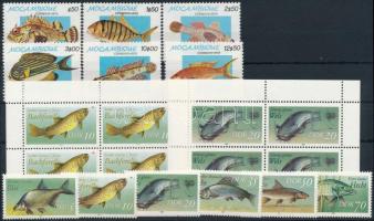 1976-1987 Halak motívum 6 klf sor + 2 db kisív 2 db stecklapon 1976-1987 Fishes 6 sets + 2 mini shee...