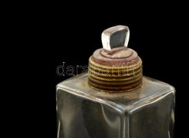 Antik bőr fiola tartó táska, 4 db réz kupakos dupla falú hibátlan fiolákkal ( 4db), egyik dugó szoru...