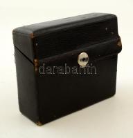 Antik bőr fiola tartó táska, 4 db réz kupakos dupla falú hibátlan fiolákkal ( 4db), egyik dugó szoru...