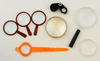 8 db különféle nagyító, közte VEB Opt. Weixdorf 16x nagyító