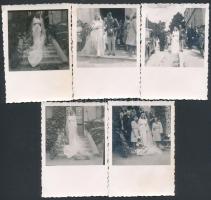 cca 1945 Tiszti esküvő, 5 db fotó, 9x6 cm